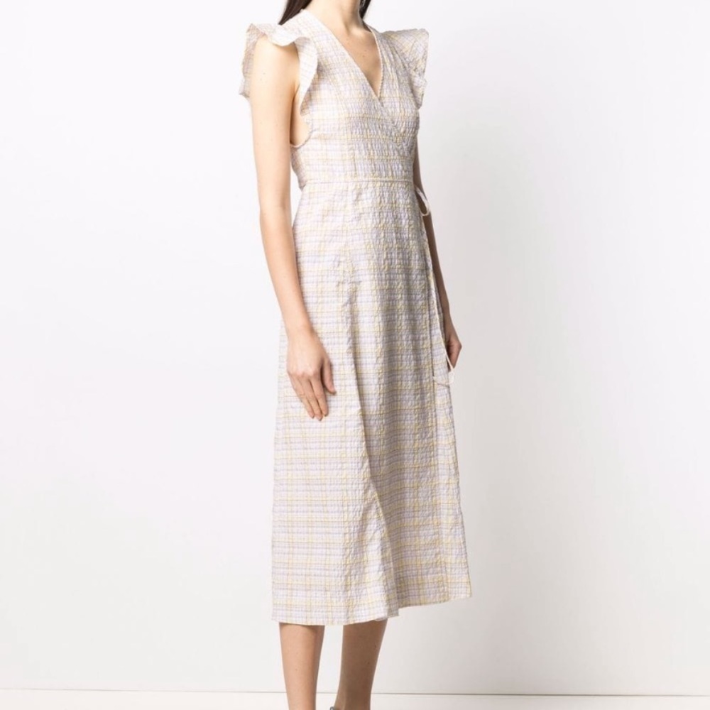 GANNI Ruffle Sleeveless Seersucker Dress NWT - Picture 3 of 6
